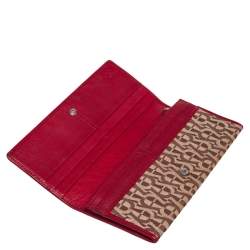 Pre Owned Aigner Brown/Burgundy Signature Canvas and Leather Flap Continental Wallet