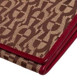 Pre Owned Aigner Brown/Burgundy Signature Canvas and Leather Flap Continental Wallet