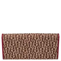 Pre Owned Aigner Brown/Burgundy Signature Canvas and Leather Flap Continental Wallet