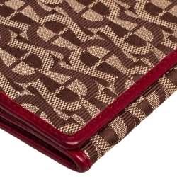 Pre Owned Aigner Brown/Burgundy Signature Canvas and Leather Flap Continental Wallet
