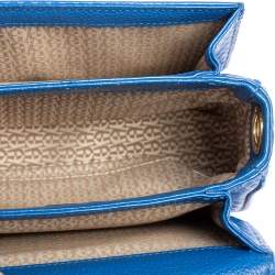 Pre Owned Aigner Blue Embossed Leather Genoveva Top Handle Bag