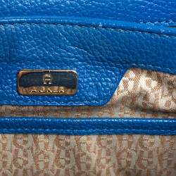 Pre Owned Aigner Blue Embossed Leather Genoveva Top Handle Bag