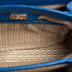 Pre Owned Aigner Blue Embossed Leather Genoveva Top Handle Bag