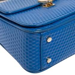 Pre Owned Aigner Blue Embossed Leather Genoveva Top Handle Bag