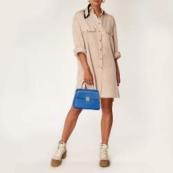 Pre Owned Aigner Blue Embossed Leather Genoveva Top Handle Bag