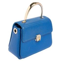 Pre Owned Aigner Blue Embossed Leather Genoveva Top Handle Bag