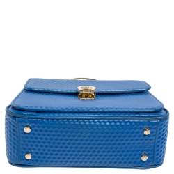 Pre Owned Aigner Blue Embossed Leather Genoveva Top Handle Bag