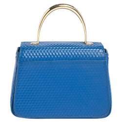 Pre Owned Aigner Blue Embossed Leather Genoveva Top Handle Bag