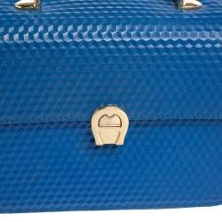 Pre Owned Aigner Blue Embossed Leather Genoveva Top Handle Bag