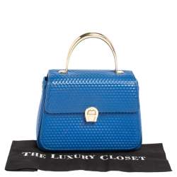 Pre Owned Aigner Blue Embossed Leather Genoveva Top Handle Bag