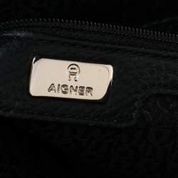 Pre Owned Aigner Black Leather Zip Satchel