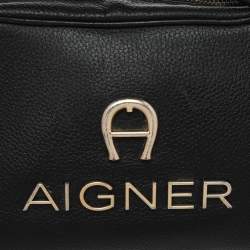 Pre Owned Aigner Black Leather Bombe A Camera Crossbody Bag