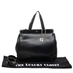 Pre Owned Aigner Black Leather Chain Tote