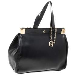 Pre Owned Aigner Black Leather Chain Tote