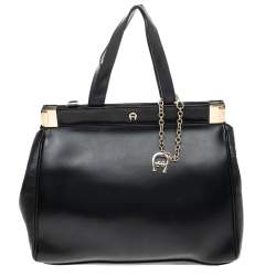 Pre Owned Aigner Black Leather Chain Tote