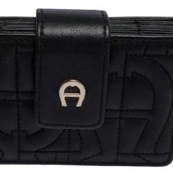 Pre Owned Aigner Black Quilted Leather Genoveva Card Holder