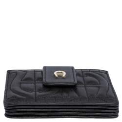 Pre Owned Aigner Black Quilted Leather Genoveva Card Holder