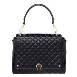 Pre Owned Aigner Black Leather Garda Top Handle Bag