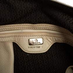 Pre Owned Aigner Beige/Cream Signature Canvas and Leather Zipped Hobo