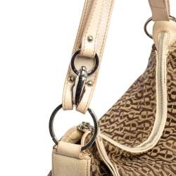 Pre Owned Aigner Beige/Cream Signature Canvas and Leather Zipped Hobo