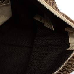 Pre Owned Aigner Beige/Cream Signature Canvas and Leather Zipped Hobo