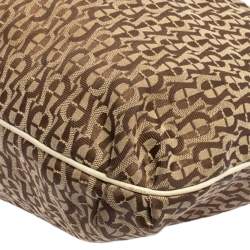 Pre Owned Aigner Beige/Cream Signature Canvas and Leather Zipped Hobo