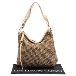 Pre Owned Aigner Beige/Cream Signature Canvas and Leather Zipped Hobo