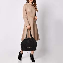 Aigner Black Signature Canvas and Leather Drawstring Tote