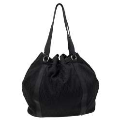 Aigner Black Signature Canvas and Leather Drawstring Tote