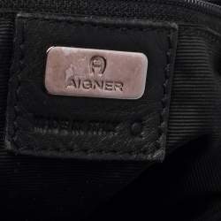 Aigner Black Signature Canvas and Leather Drawstring Tote