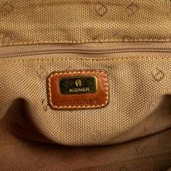 Pre Owned Aigner Brown/Beige Signature Canvas and Leather Mini Satchel