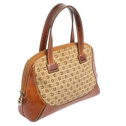 Pre Owned Aigner Brown/Beige Signature Canvas and Leather Mini Satchel