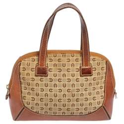 Pre Owned Aigner Brown/Beige Signature Canvas and Leather Mini Satchel