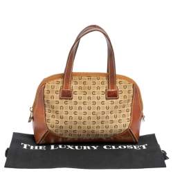 Pre Owned Aigner Brown/Beige Signature Canvas and Leather Mini Satchel