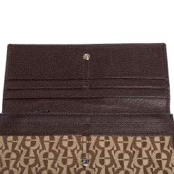 مملوكة مسبقًا Aigner Beige/Brown Signature Canvas and Leather Flap Continental Wallet