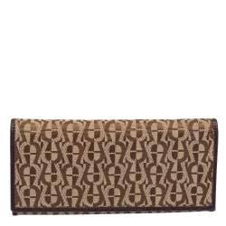 مملوكة مسبقًا Aigner Beige/Brown Signature Canvas and Leather Flap Continental Wallet