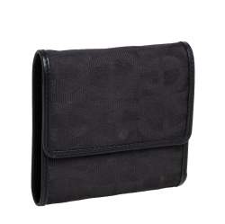 Pre Owned Aigner Black Canvas and Leather Trim Trifold Wallet