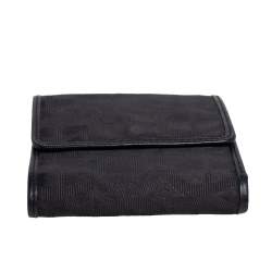 Pre Owned Aigner Black Canvas and Leather Trim Trifold Wallet
