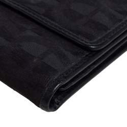 Pre Owned Aigner Black Canvas and Leather Trim Trifold Wallet