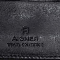 Pre Owned Aigner Black Canvas and Leather Trim Trifold Wallet