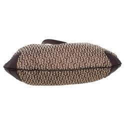 Pre Owned Aigner Dark Brown/Beige Signature Canvas and Leather Hobo