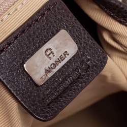 Pre Owned Aigner Dark Brown/Beige Signature Canvas and Leather Hobo