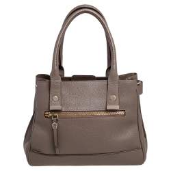 Pre Owned Aigner Dark Beige Leather Middle Zip Tote