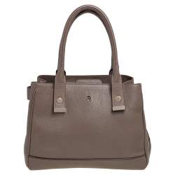 Pre Owned Aigner Dark Beige Leather Middle Zip Tote