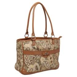 Pre Owned Aigner Beige Printed Canvas And Leather Zip Tote