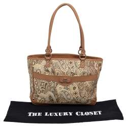 Pre Owned Aigner Beige Printed Canvas And Leather Zip Tote