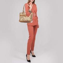 Pre Owned Aigner Beige Printed Canvas And Leather Zip Tote