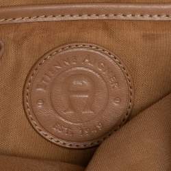 Pre Owned Aigner Beige Printed Canvas And Leather Zip Tote