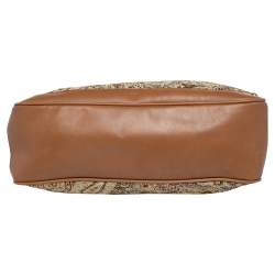 Pre Owned Aigner Beige Printed Canvas And Leather Zip Tote