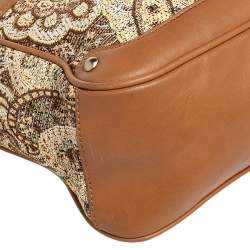 Pre Owned Aigner Beige Printed Canvas And Leather Zip Tote